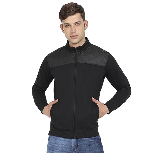 Image of Campus Sutra Men's Black Zip-Front Jacket With Quilted Detail For Casual Wear | High Neck | Long Sleeve | Zipper Closure | Cotton Jacket Crafted With Comfort Fit For Regular Wear
