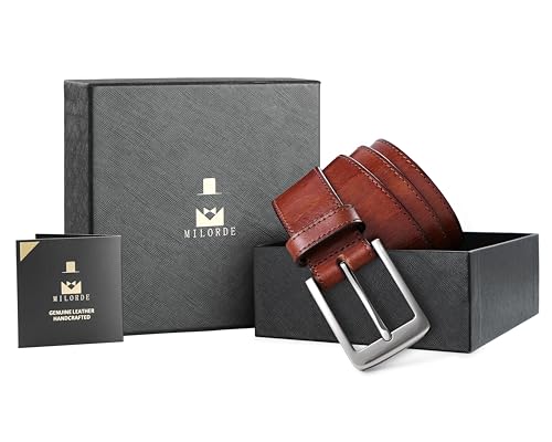 Image of MILORDE Men's Genuine Leather Dress Belt, Handmade, 100% Cow Leather, Fashion & Classic Designs for Work Business and Casual