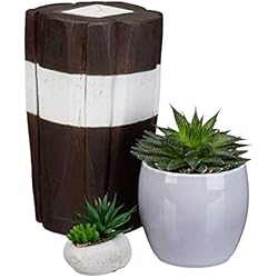 Relaxdays Vela con Portavelas Decoración Rústico, Madera de Teca, Marrón-Blanco, 30 cm de Alto