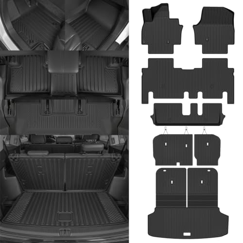 NQOQN Custom Fit Floor Mats for 2024 2025 2026 Kia EV9 7 Seat/Bench Seats | All Weather TPE Floor Liners & Trunk Mat with Backrest Mats & 2nd Row Backrest Mats | Odorless Full Set Interior Accessories