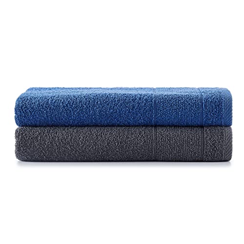 Tuiste 2 Serviettes De Bain Gris Anthracite Bleu - Serviette De Bain 70x140 - Lot Serviette De Bain - Serviette De Bain Coton - Séchage Rapide, très absorbantes, Douces au Toucher Cover