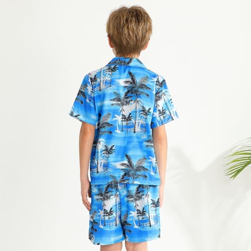 Image of Weixinbuy Boys Summer Outfits Short Sleeve Hawaiian Shirt and Shorts Vacation Set for Kids Summer Clothes Set