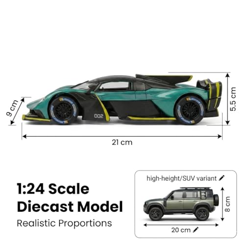 Image of Aston Martin Valkyrie 1:24 Scale Die-Cast Car Model Teal - Detachable Engine Cover Sound Light Pull-Back Alloy Collectible Hypercar Toy