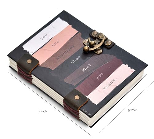 Image of Handmade Quote Journal with Lock | ?You Are Stronger Than You Think? Motivational Diary | Eco-Friendly Recycled Paper Notebook for Writing & Gifting