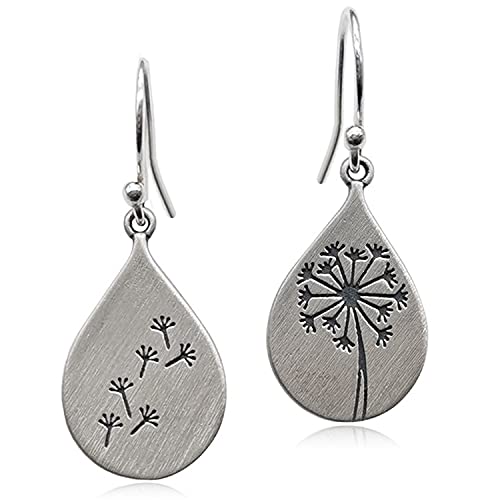 ANDPAI Handmade Lightweight 925 Sterling Silver Dandelion Dangle Drop Earrings for Women Teen Girls Water Drop Vintage Silver Flower Mountain Tree Dangle Earrings Jewelry Gifts for Mom Lover