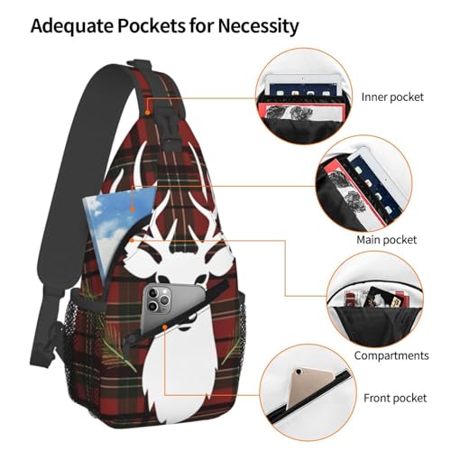 Bolso Sling Backpack Reindeer Tartan Negro para senderismo miniatura 3