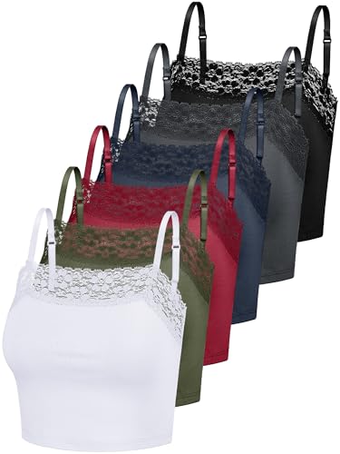 Bencailor 6 Pcs Women's Lace Camisole Spaghetti Strap Bralettes Crop Tops Half Cami Bandeau Tank(White, Red, Black,Large)