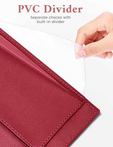 Image of Zreal Checkbook Cover for Women, Premium Vegan Leather Checkbook Holder for Top & Side Tear Duplicate Checks with RFID Blocking (Dark Red)