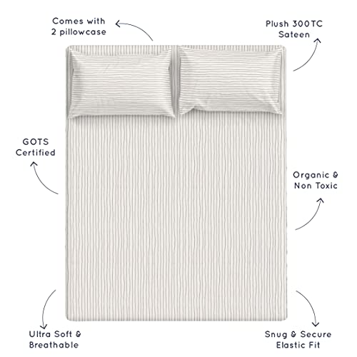 Makemake Organics Organic Sheet Set (4 Piece) Gots Certified Organic Cotton Sheets Dreamy Soft Non Toxic Fitted, Flat Sheet Pillowcases Toddlers Boys Girls Unisex (Twin, Gray Stripes) #TOP1