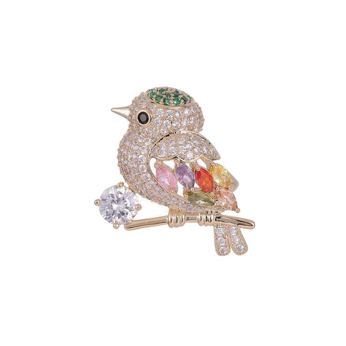 Gold Plated Crystal Bird Brooch Pin for Women – Multicolor Cubic Zirconia Bird Perched on Branch Lapel Pin, Saree & Suit Accessories, Gift for Women & Girls-image-28