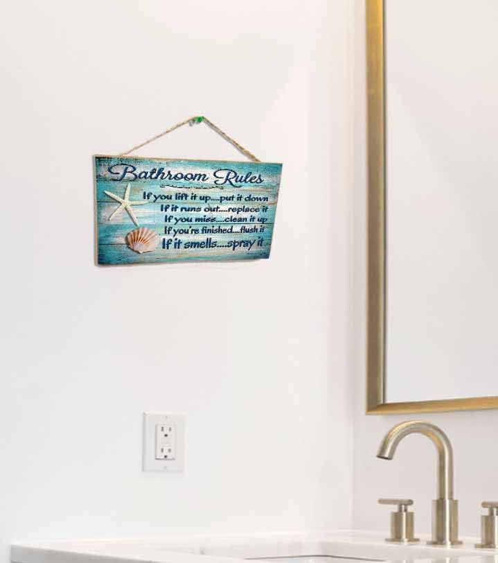 Funny 5"x10" Seashells Bathroom Rules If It Smells Spray It Beach Seaside Ocean Restroom Wall Decor Sign Plaque 10 Inches By 5 Inches