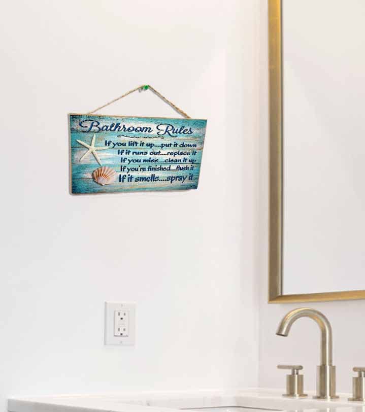 Blackwater Trading 5"x10" Seashells Bathroom Rules If It Smells Spray It Beach Seaside Ocean Restroom Wall Decor Sign Plaque 10 Inches By 5 Inches