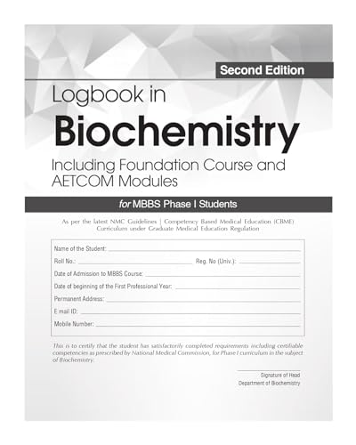Image of Logbook In Biochemistry Including Foundation Course And Aetcom Modules For Phase I Mbbs Students (Pb 2025)
