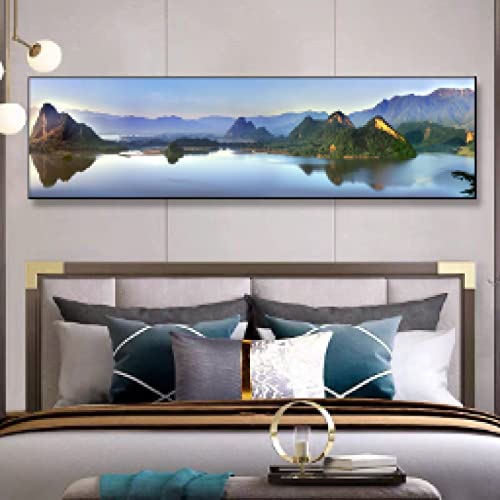 Toile paysage lac et montagnes vertes art mural moderne impression grand format