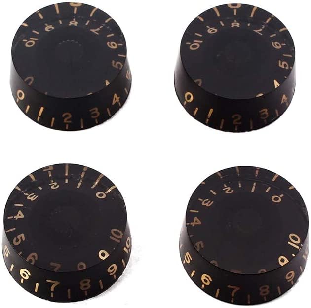WANGCL 4PCS Guitar Contral Knobs,Black Clear Knobs With Gold Word Electric Guitar Bass Top Hat Knobs Speed Volume Tone Control Knobs