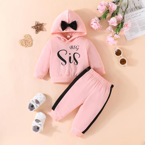 Winmany Sister Matching Outfit Lil/Big Sis Hooded Sweatshirt Pants Set Toddler Girls Fall Winter Clothes2