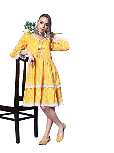 Image of ishin Women's Cotton Embroidered A-Line Mini Dress ..