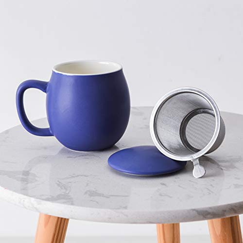 Image of Yundu 12 OZ Matte Deep Purple Ceramics Teacup with Infuser and Lid, Mug with Lid for Steeping - Stainless Steel Infuser for Loose Leaf Tea, Home Office Gift for Tea Lovers