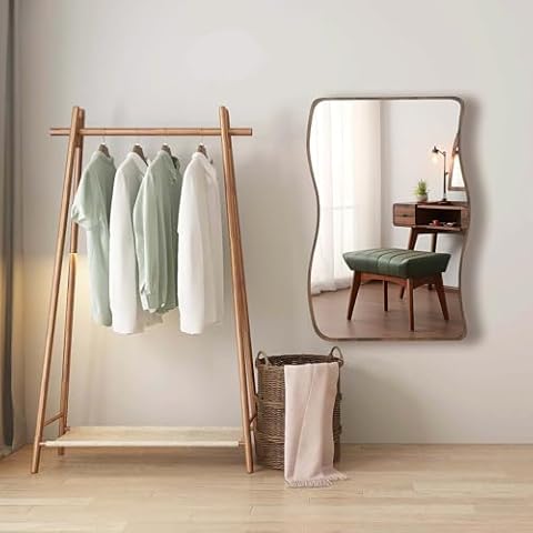 BECTSBEFF Unique Irregular Wall Mirror - 20" x 30" Asymmetric Design with Wooden Frame, Perfect for Bathroom, Living Room, Bedroom Entryway, Hall, and Home Décor Cover