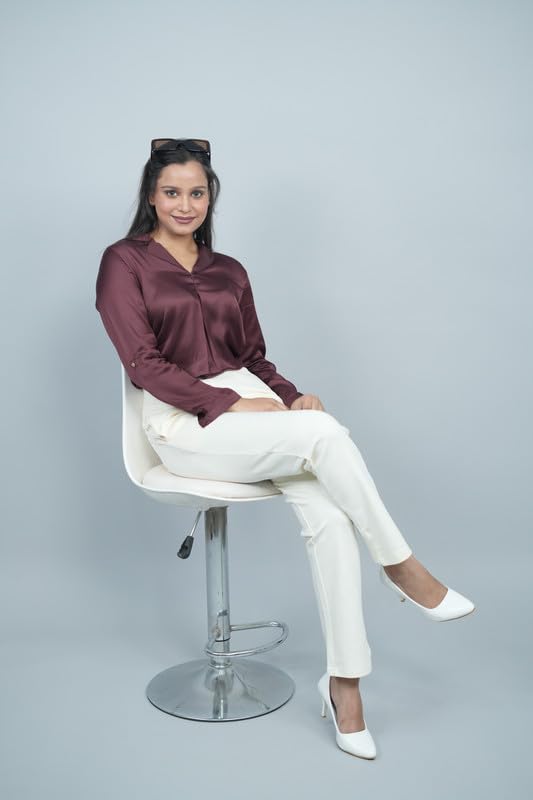 Image of Mlada Straight Fit Cigarette Pencil Pants Elastic Waist Band Mid High Waist Formal Office Trousers for Women, Pockets for Travel Stretch Cotton Knit Full Length Regular /Plus Size
