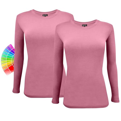 ACTIVE UNIFORMS Women's Under Scrub Tee Crew Neck Long Sleeve T-Shirt 2- Pack (Rose, 3X-Large)