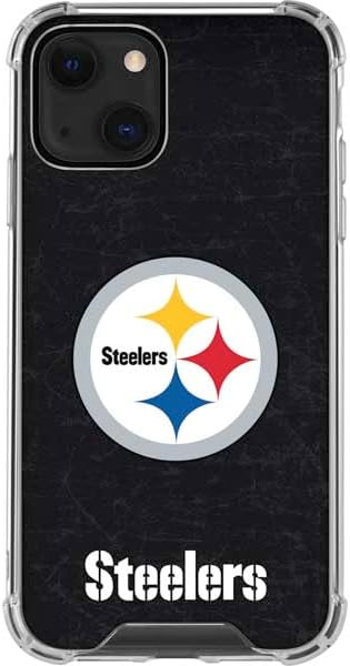 Skinit Clear Phone Case Compatible with iPhone 13 - Officially Licensed NFL Pittsburgh Steelers Distressed Design