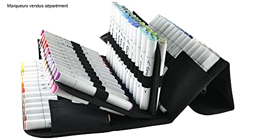 ART&GO 80 Marker Pen Case Black Fabric 6 Rows to Organize Collection with Carry Strap and Carry Handles, Storage Bag on Back - Image 2