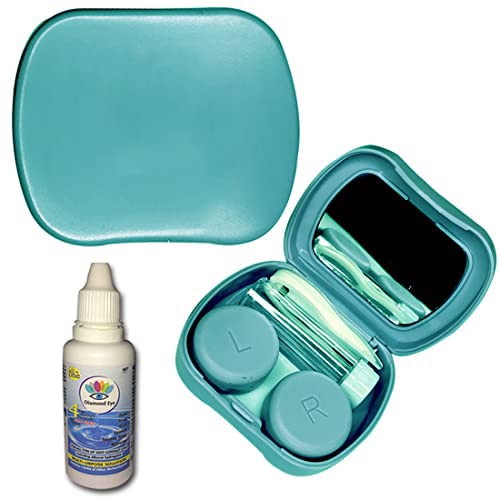 SOFT EYE Plastic Contact Lens Holder Travel Kit Case Box Container Holder With Mirror Tweezers (Turquoise, Violet, Orange, Cream) - 1 Pc With Lens Solution 30Ml