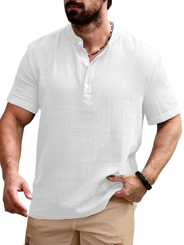 Image of Men Shirt | Black Textured Cotton Blend | Regular Fit Casual Shirt | Half Short Sleeve | Mandarin Chinese Collar | Button Down | Summer Office Wear | Stylish Shirt for Men