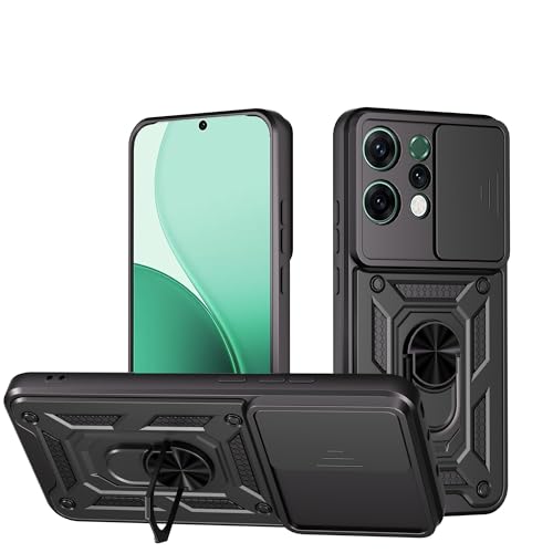 Image of SPAZY CASE Oppo Reno 14 Pro Back Cover | Heavy Duty Hybrid Case with 360 Degree Rotating Finger Ring Holder + Slider Shutter Camera Protection Case for Oppo Reno 14 Pro - Black