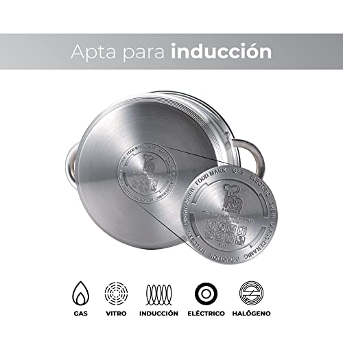 Miniatura 3 de Renberg Alexander Acero Inoxidable Batería De Cocina Fondo Encapsulado De 5 Capas Olla De Cocina Alta De 26x19 Cm Y 9,5 Litros Con Tapa De Cristal