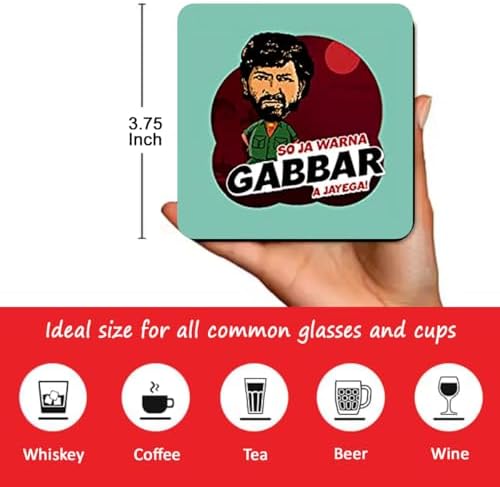 Bollywood Theme Coasters Quirky Calvin and Hobbes, Coffee Table Accessories Set of 5 Gift Ideas, Multi Color, Wooden Coasters for Tea Cups, 3.8 x 3.8 inch