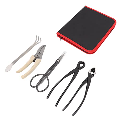 Gavigain 5Pcs Bonsai Tool Kit,Bonsai Tool Set Kit Carbon Steel Bonsai Scissors Rake Branch Cutter Pruning Shears Pliers Garden Tools,for Cutting Stems, Flowers, Fruit Trees,Plants