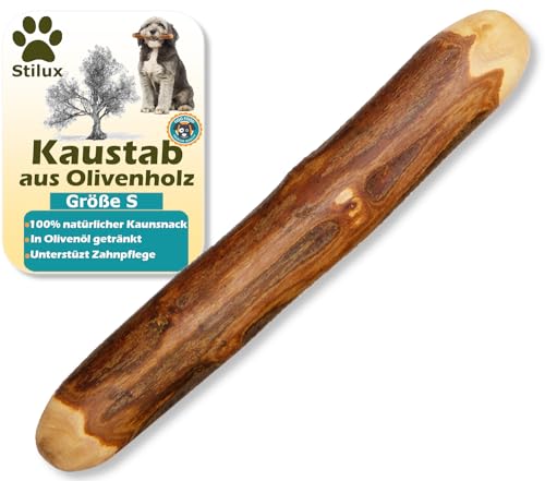 Stilux® Kauhloz aus Olivenholz für Hunde bis 10Kg, Größe S, Kauknochen Hundespielzeug, langlebiges Holzknochen Kauspielzeug zur Hund Zahnpflege