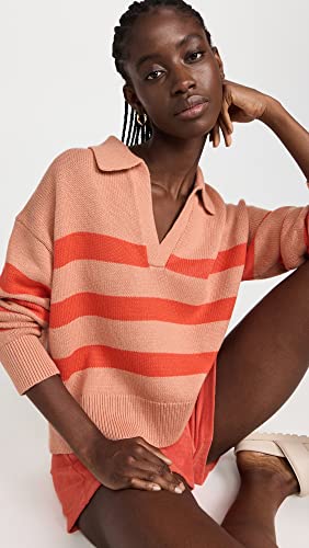 Velvet by Graham & Spencer Women's Lucie Cotton Cashmere Striped Polo Sweater2