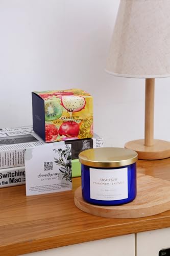 Grapefruit Passionfruit Sunset 3-Wick Soy Candle | 15.8 oz Large Scented Candle for Home | Clean Burn Long Lasting | Tropical Citrus Scent | Gift Ready