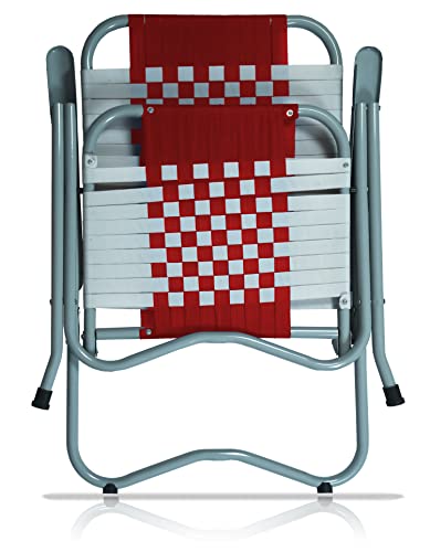 Image of ARTEMIST Foldable Stripe Chair with Arm Rest Portable Chair with Durable Folding Frame, Ideal for Garden, Patio, Lawn, Balcony (Red,Chromium Steel)