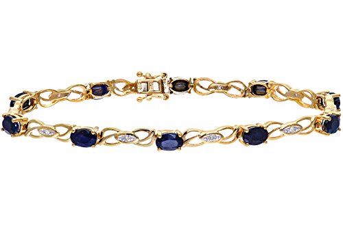 Image of Elegano 9ct Yellow Gold 19cm Women’s Bracelet – Diamond Linked Oval Sapphires