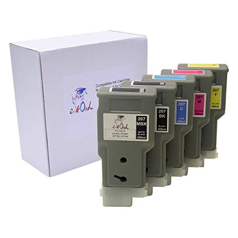 InkOwl Compatible Ink Cartridge Replacement for Canon PFI-207 (300ml, 5-Pack) - iPF680, iPF685, iPF780, iPF785 Printers Cover