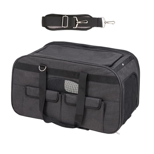 Happybuy Cat Carrier with Wheels, Rolling Pet Carrier with Telescopic Handle and Shoulder Strap, Dog Carrier for Pets up to 35 lbs, Includes Folding Bowl, Black