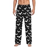 Ollabaky Halloween Pajama Pants for Men Bats Black Men's Pajama Bottoms Sleep Lounge Pants, L