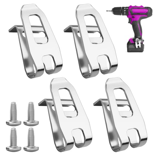 Jesiah 4PCS Replacement Belt Hook Clip, Stainless Steel Clip for Makita Impact Driver Tool Belt Heavy Duty Hook for Electric Drill TD126 TD127 HP347 HP457 DHP480 DHP482 with 4 Screws 346449-3