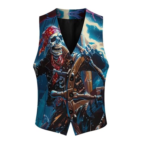 Skeleton Pirate Ocean Storm Novelty Men's Suit Vest Funny Formal Dress Vests Business Waistcoat3