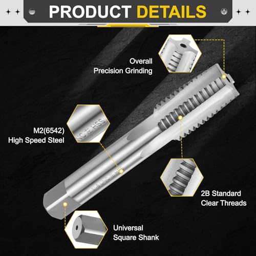 Image of uxcell Hand Taper Tap 1 inch-8 UNC 2B Left Hand Thread Taper Style Taps Straight Flute Screw Tapping Threading Tool High Speed Steel HSS6542