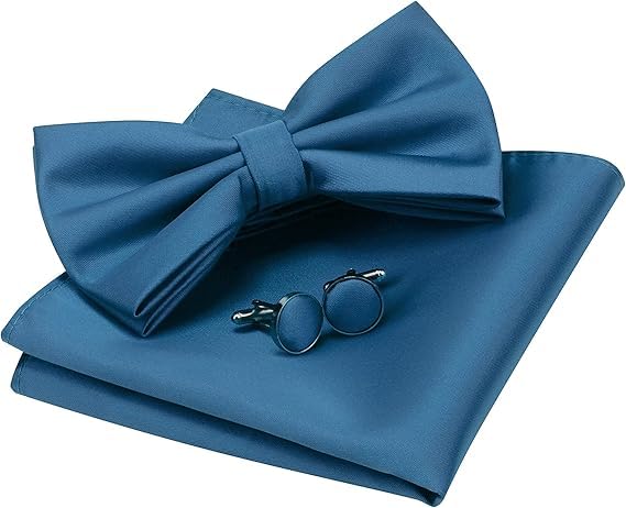 Image of GUSLESON Men's 3-pc Solid Color Bow Tie Gift Set - Double‑Fold Pre-Tied Bow Tie, Pocket Square, Cufflinks - Wedding Formal Party