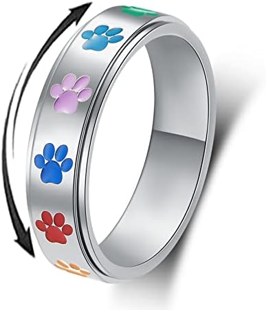 LuckyAmor Anxiety Ring for Women Fidget Rings - 6mm Multicolor Dog Paw Ring Stainless Steel Spinner Rings for Anxiety for Women Stress Relief Gift for Teen Boys Girls Size 6-10 thumbnail