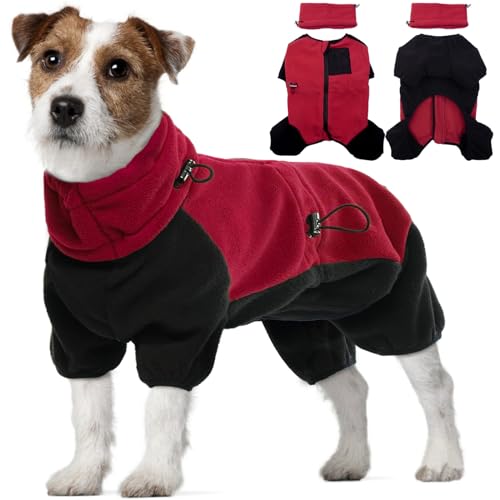 Wintermantel Hund, Hundepullover Mittelgroße Hunde Fleecemantel Hunde Thermomantel Hundemantel mit Bauchschutz Hundeanzug Winter(Rot, M)
