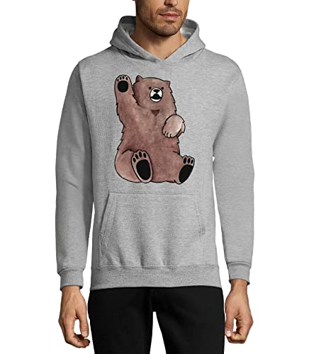 Sweat à capuche gris de qualité supérieure avec illustration ours sketch art unisexe