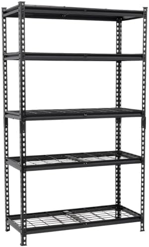 5-Tier Heavy Duty Garage Shelving Unit, 2250 lb Capacity, Adjustable Storage Shelves, Steel Boltless Assembly, 72 x 18 Inch, Black