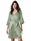 AW BRIDAL Women's Short Satin Kimono Robe for Wedding Bridal Party Bridesmaid Robes Silk Bathrobe wi